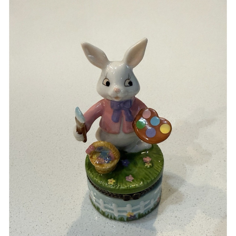Painting Artist Easter Bunny Trinket Box Colorful Spring 4"